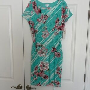 Floral Teal Lace Sheath Dress Lg